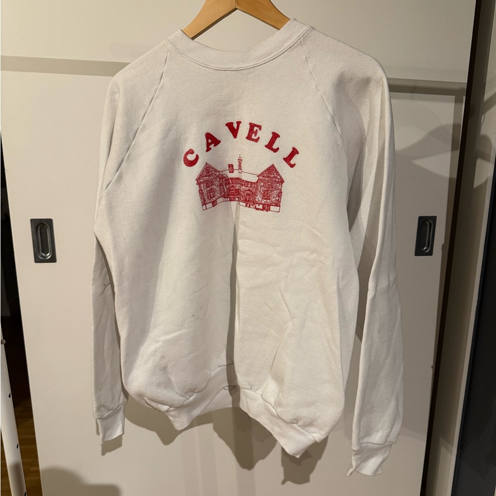 White Crew Neck Sweater with Red Print